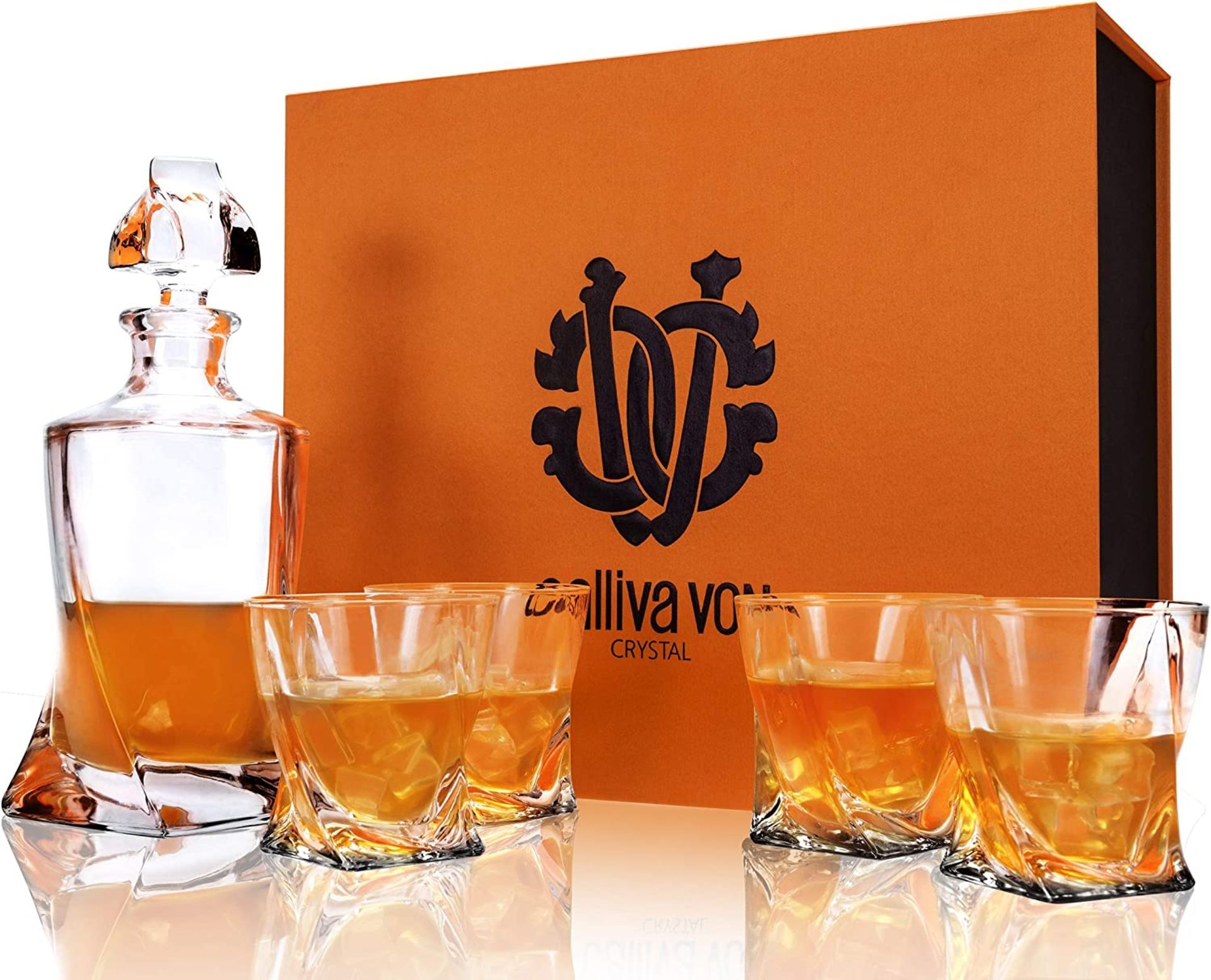 RRP £51.99 calliva von Crystal Glasses and Decanter Set, Non-Lead Decanter Set of 5 in Gift Box