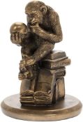 RRP £24.99 THORNE COLLECTABLES Philosophising Monkey Holding Skull Bronze Resin Sculpture
