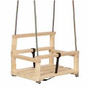 Woodstatic Wooden Swing Chair for Kids with Safety Barrier and Strap