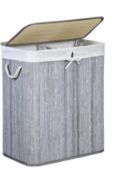 RRP £33.99 SONGMICS Laundry Basket Hamper 2-Sectionwith Liner Bag Handles, Foldable 100L