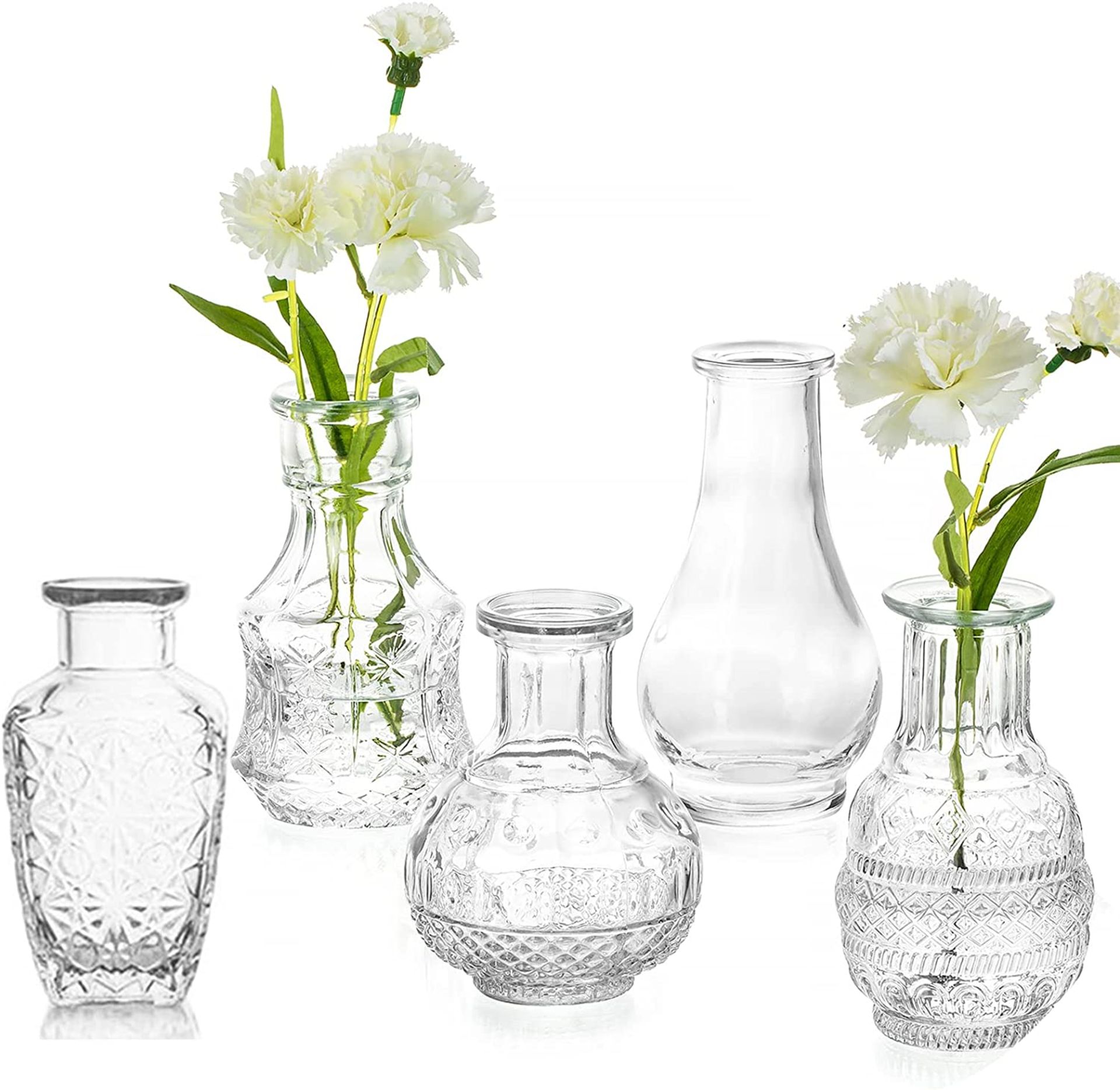 Hewory Small Glass Vase for Flowers Glass Set of 5, Mini Relief Vases RRP £19.99