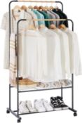RRP £31.99 YOUDENOVA Clothes Rail on Wheels Clothes Rack Double Hanging Rails