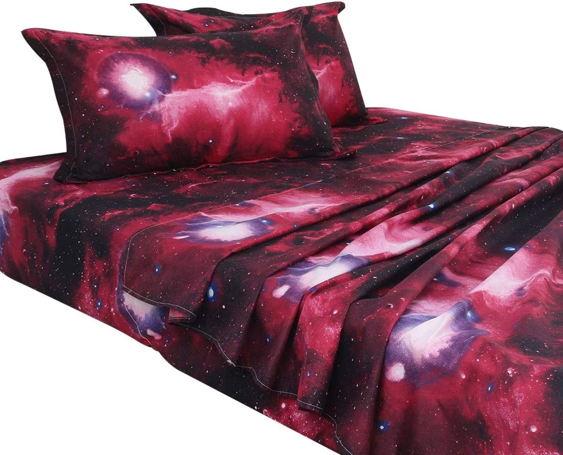 PiccoCasa Galaxy Bed Sheet Set, 4 Piece Soft Polyester Microfiber Bedding Set, Double