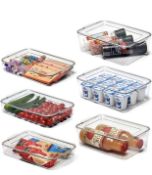 RRP £19.99 Ezoware 6-Pack Lidded Stackable Clear Refrigerator Organiser Bins