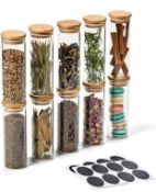 RRP £27.99 Ezoware SEt of 10 Glass Spice Jars Set, 300ml Airtight with Bamboo Lids