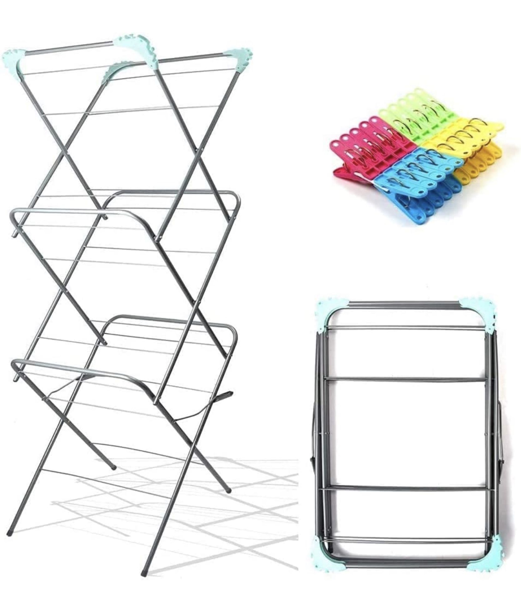 RRP £27.99 Episent 3-Tier Indoor/ Outdoor Airer Laundry Rack Lightweight Foldable