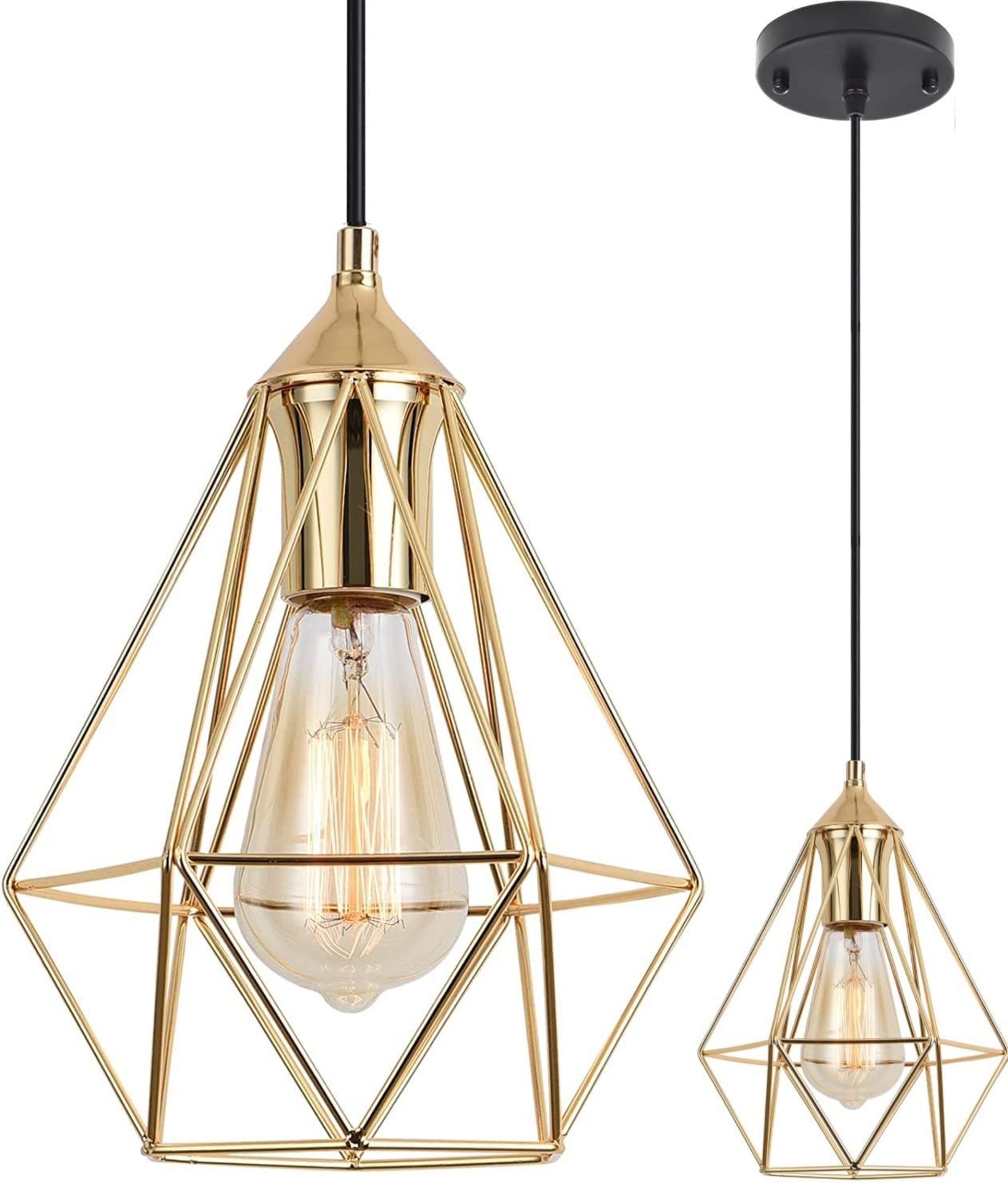 RRP £35.99 HOXIYA Industrial Farmhouse Hanging Light Fixture, Gold Metal Modern Ceiling Light