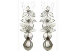 Silver Ornaments Matching Pair of Vases with Artificial Flowers Home Décor