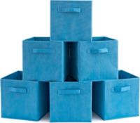 RRP £29.99 EZOWare Set of 6 Foldable Cube Storage Box, Organiser Basket Containers with Handles