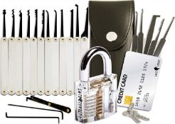 Lock Cowboy 20-Pieces Lock Picking Set Transparent Training Padlock and Credit Card Lock Pick Set
