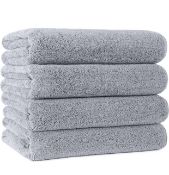 RRP £25.99 Polyte Quick Dry Lint Free Microfibre Bath Towel, Pack of 4 Grey