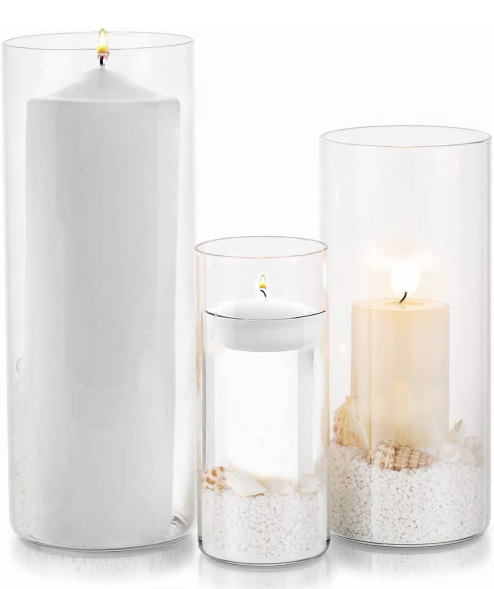 EylKoi Glass Hurricane Candle Holder Cylinder Vases 3Pcs Set Centerpieces RRP £19.99