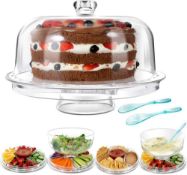 RRP £27.99 MASTERTOP Clear Cake Stands with Dome Lid, 6-in-1 Multifunctional Cake Dome Platter