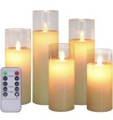 RRP £29.99 Aku Tonpa Set of 5 Flameless Candles LED Glass Candles withn Remote Control