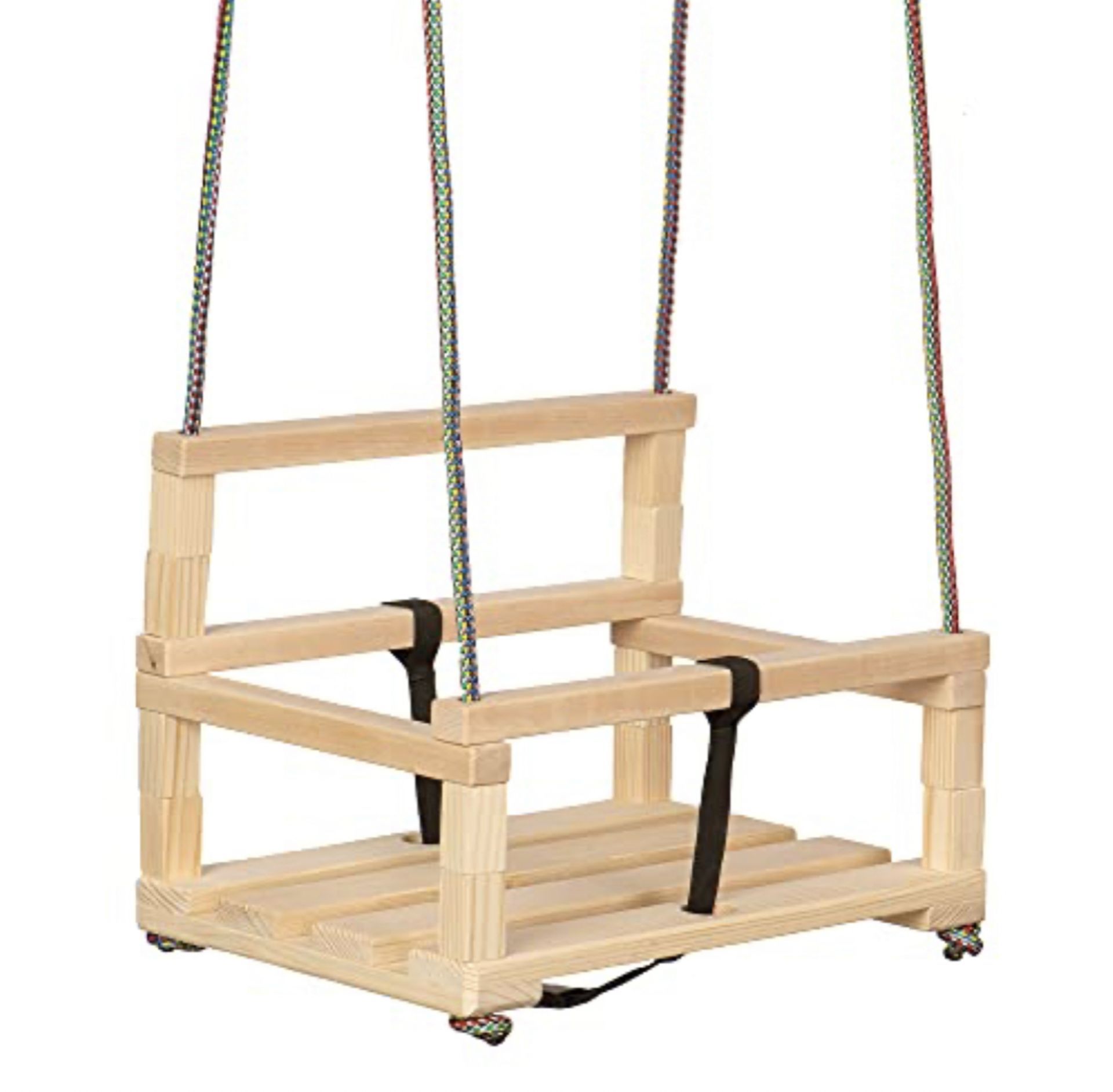 Woodstatic Wooden Swing Chair for Kids with Safety Barrier and Strap