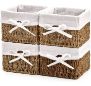 RRP £29.99 Ezoware Set of 4 Seagrass Wicker Woven Baskets Square Natural Storage Cube