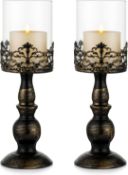 RRP £23.99 Sziqiqi Vintage Distressed Black Hurricane Candle Holders Set of 2