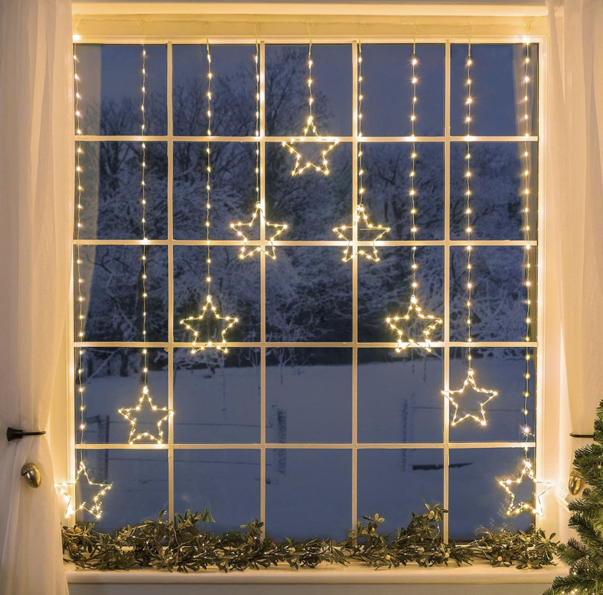 RRP £27.99 Christow Curtain String Lights Light Up Micro LED Star Window Decoration