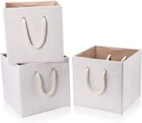 RRP £24.99 Robuy Set of 3 Beige Bamboo Fabric Cube Storage Bins with Cotton Rope Handles