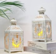 RRP £29.99 JHY Design Hanging Candle Lanterns 23cm High Set of 2 Vintage Glass Lanterns