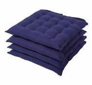 RRP £29.99 Homescapes Navy Blue Dining Chair Seat Pads 100% Cotton Pads with Straps