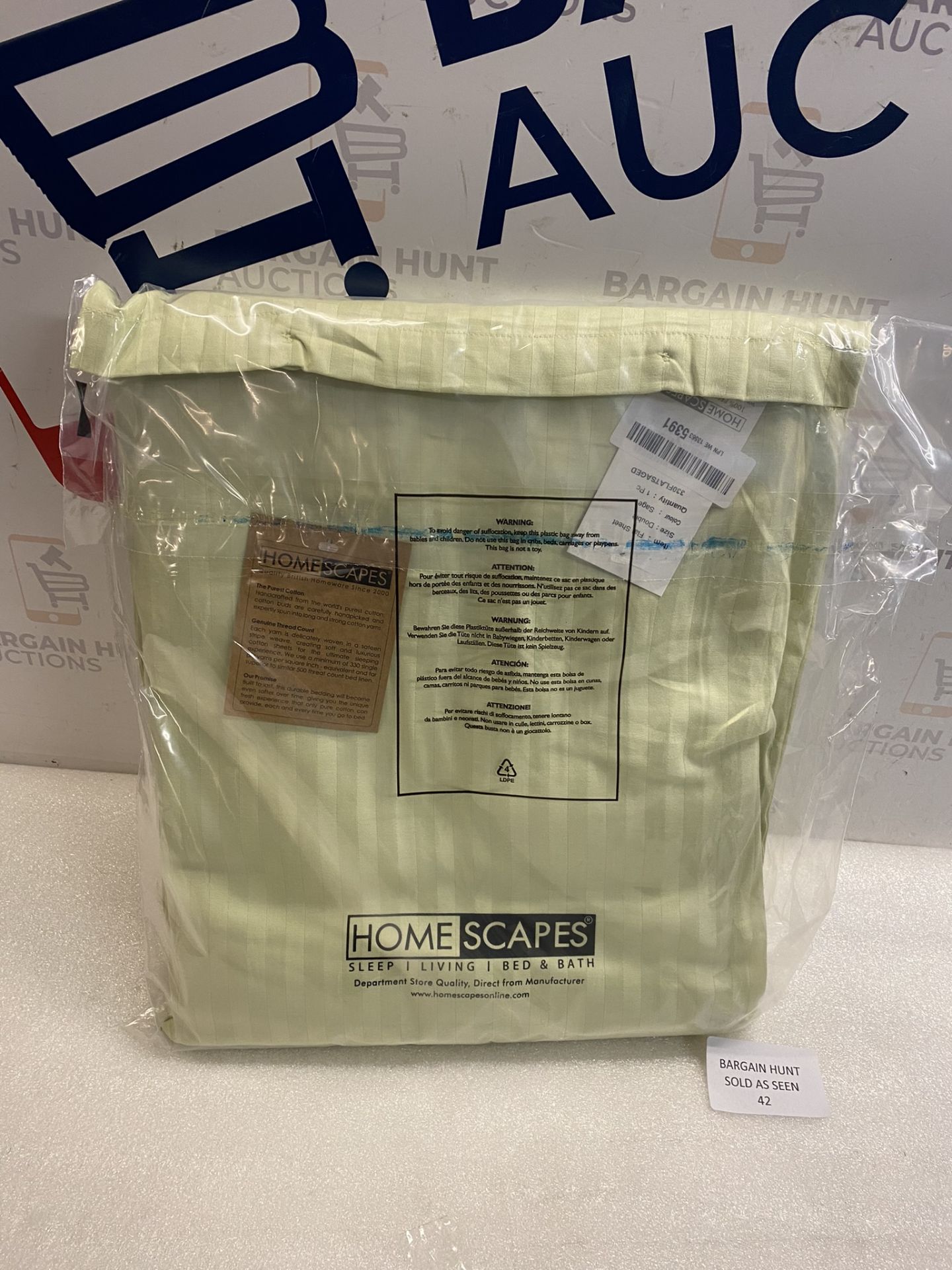 RRP £28.99 HOMESCAPES Sage Green Pure Egyptian Cotton Flat Sheet Double - Image 2 of 2