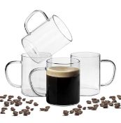 RRP £19.99 ComSaf 400ml Glass Coffee Mugs Set of 4 Clear Glass Cups with Big Handles