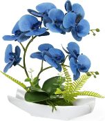RRP £23.99 RENATUHOM Blue Orchids Artificial Potted Plant Phalaenopsis Orchid Faux Flower