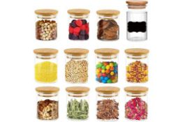 RRP £24.99 Glass Spice Jars 12-Pack with Bamboo Airtight Lids & Labels, 3.3 Oz Glass Spice Bottles