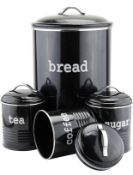 RRP £29.99 EHC Set of 4 Round Tea, Coffee & Sugar with Bread Bin Storage Canisters