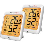 RRP £30.99 ThermoPro TP53 Hygrometer Digital Indoor Thermometer Humidity Monitor 2-pack