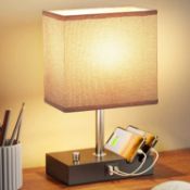 RRP £29.99 Seealle Fully Dimmable Table Lamp with USB A+C Charging Ports, USB Bedside Lamp
