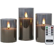 RRP £24.99 Rhytsing Glass Battery Operated Candles with Remote Control LED Gift Set of 3