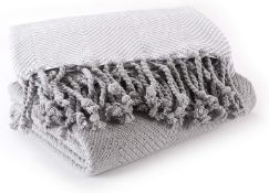 RRP £28.99 EHC Luxury Pack of 2 Chevron Cotton Single Sofa Throw Blanket, 125x 150cms - Grey