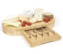 Woodluv Large Wooden Oval Cheese Board Set with Integrated Drawer and Cheese Knives RRP £21.99