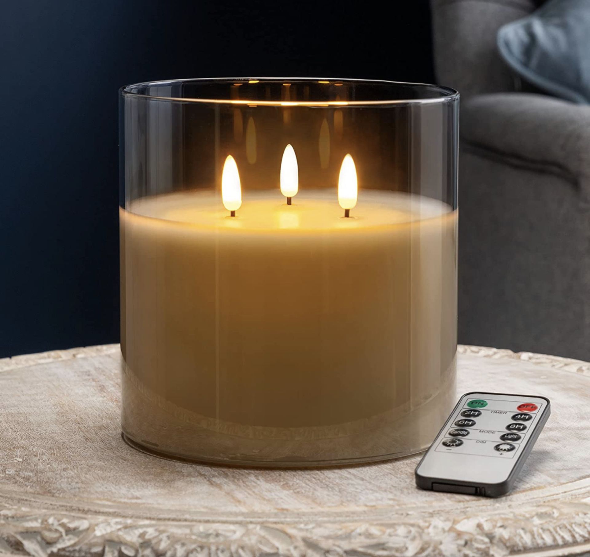 RRP £21.99 Christow Flickering LED Candle with Remote Control 3 Wick Battery Operated