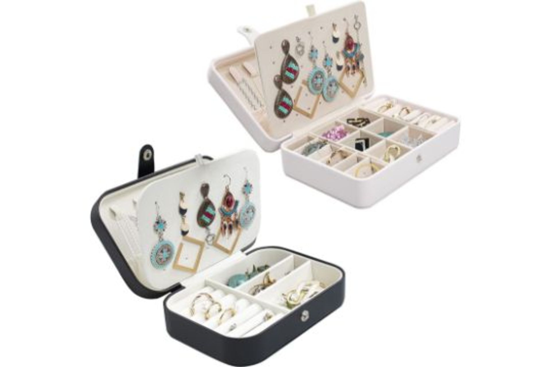 2Pcs Jewellery Box Organiser, SMFANLIN Small Travel PU Leather Jewelry Storage Case