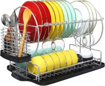 RRP £24.99 KeFanta Dish Drying Rack with Drainboard Set, Rustproof 2 Tier Dish Rack