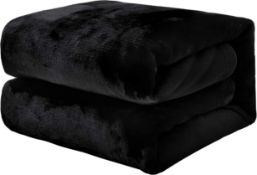 EHC Super Soft Fluffy Snugly Solid Flannel Fleece Throws for Sofa Bed Blankets, Black 200 x 240cm