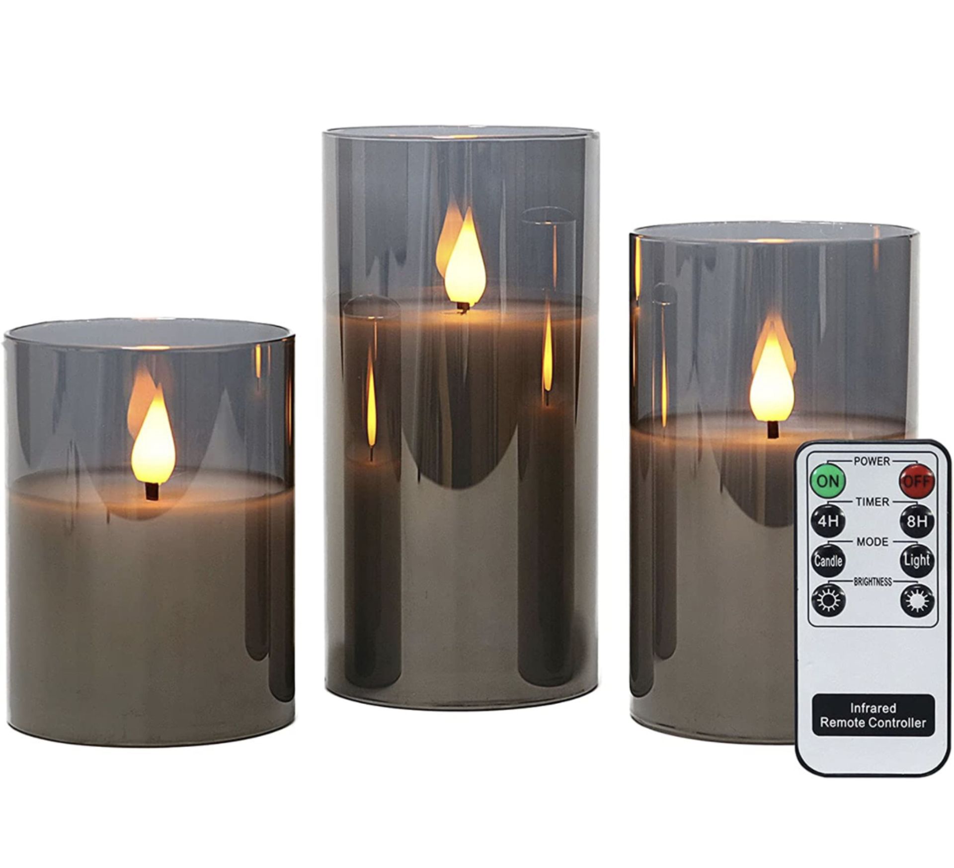 RRP £24.99 Rhytsing Glass Battery Operated Candles with Remote Control LED Gift Set of 3