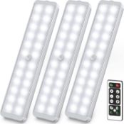 RRP £29.99 Wireless Cupboard Light with Remote, Motion Sensor USB Rechargeable, 3-Pack
