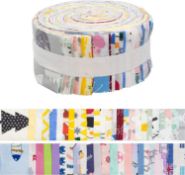 RRP £22.99 50Pcs Jelly Roll Fabric Roll Up Cotton Fabric Quilting Strips, VASZOLA Precut Jelly