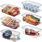 RRP £26.99 Ezoware 6-Pack Lidded Stackable Clear Refrigerator Organiser Bins