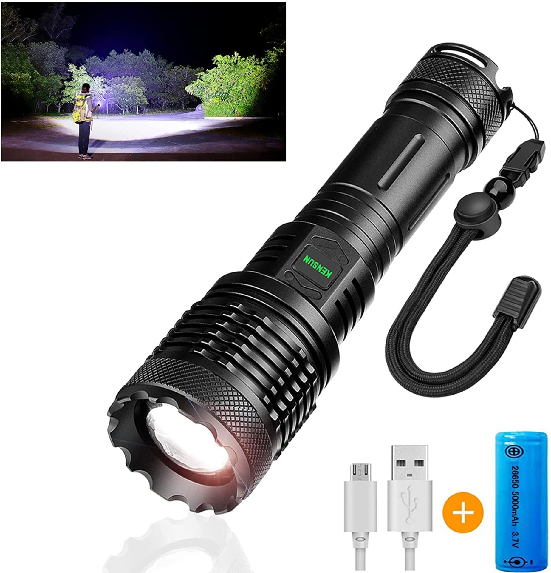 RRP £28.99 ASORT USB Rechargeable Torch LED 25000 Lumens,XPH P99 Tactical Torch Light