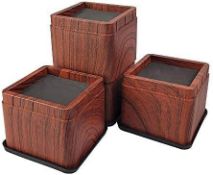 RRP £23.99 Miix Hoom- 4-Pack Heavy Duty Square Bed Risers Dark Wooden Colour Furniture