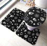 RRP £22.99 Uliykon Skull Cat Moon Pattern Bathroom Mats 3-Pieces Set