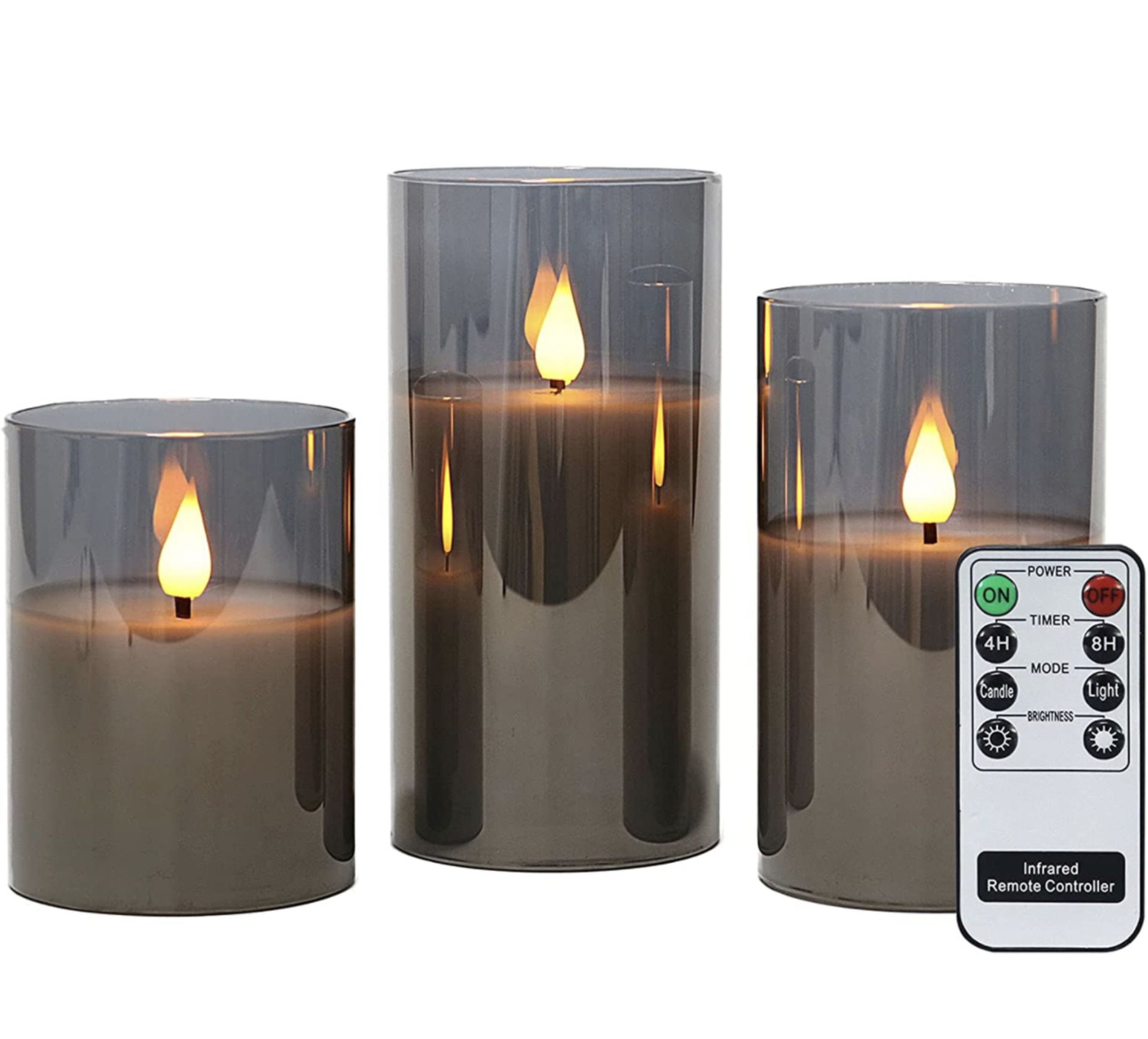 RRP £24.99 Rhytsing Glass Battery Operated Candles with Remote Control LED Gift Set of 3