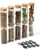 RRP £28.99 Ezoware Set of 10 Glass Spice Jars Set 300ml Airtight with Natural Bamboo Lids