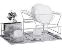 RRP £31.99 FurnitureXtra Stainless Steel Dish Drainer with Drip Tray and Cutlery Holder 2-Tier