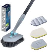 RRP £19.99 Shower Cleaning Brush with Adjustable Long Handle 3-In-1 Scrubbing Brush Set